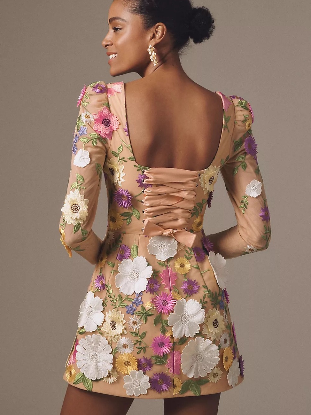 Helsi Ellen Puff-Sleeve 3D Floral A-Line Party Wedding  Mini Dress  Size XS
